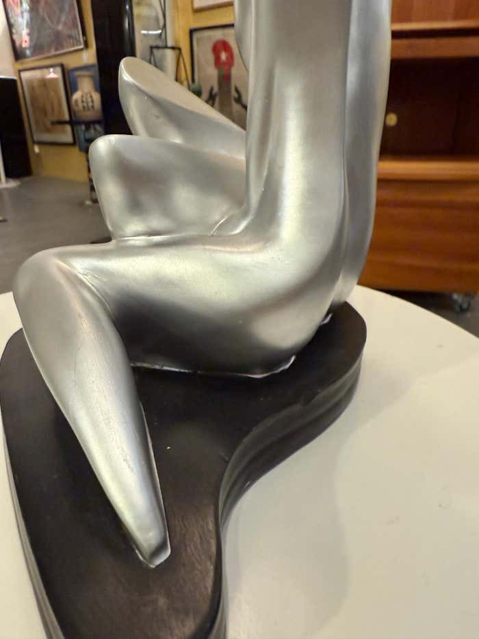 Two Lovers, Silver Plaster Sculpture on Black Plaster Base