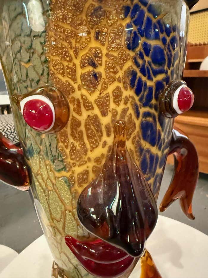 Abstract Face Sculpture in Murano-Style Art Glass