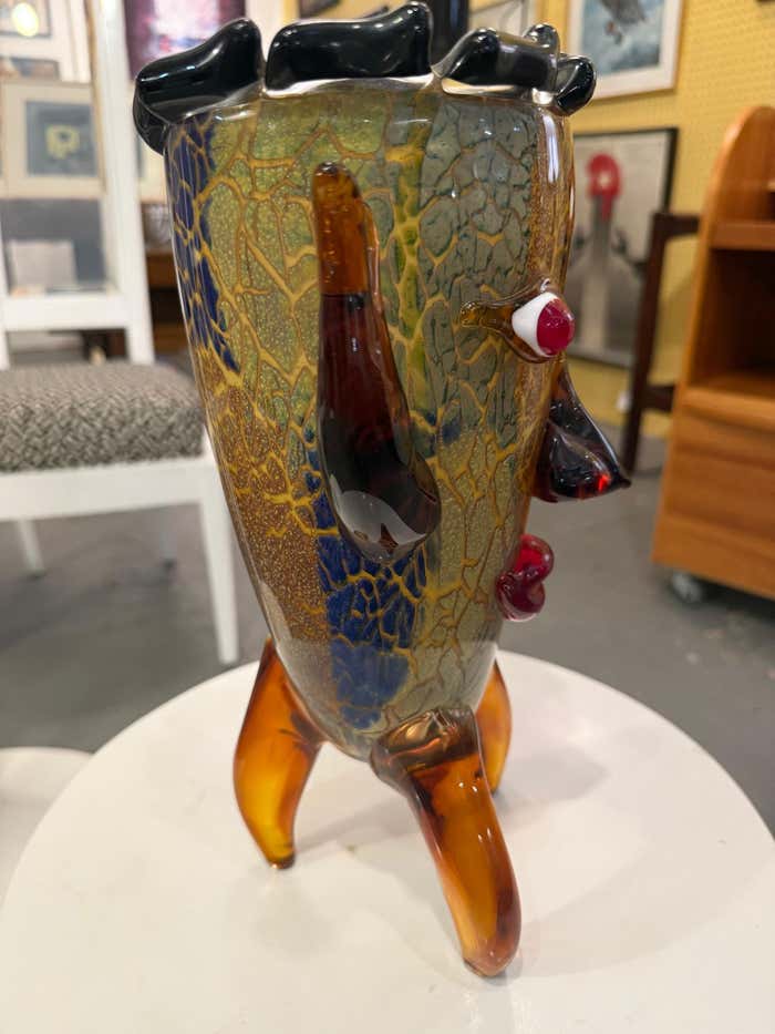 Abstract Face Sculpture in Murano-Style Art Glass
