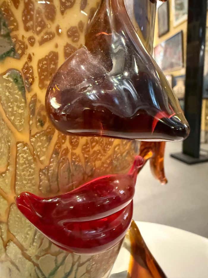 Abstract Face Sculpture in Murano-Style Art Glass