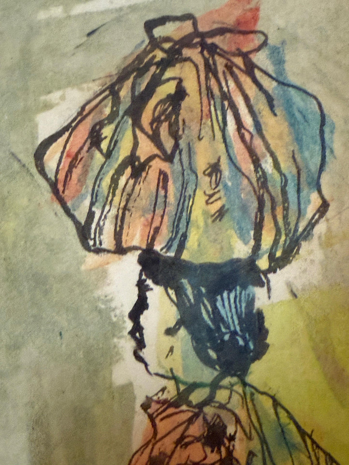 "Draped Nude" Women with Basket Expressionist Watercolor by Ron Blumberg