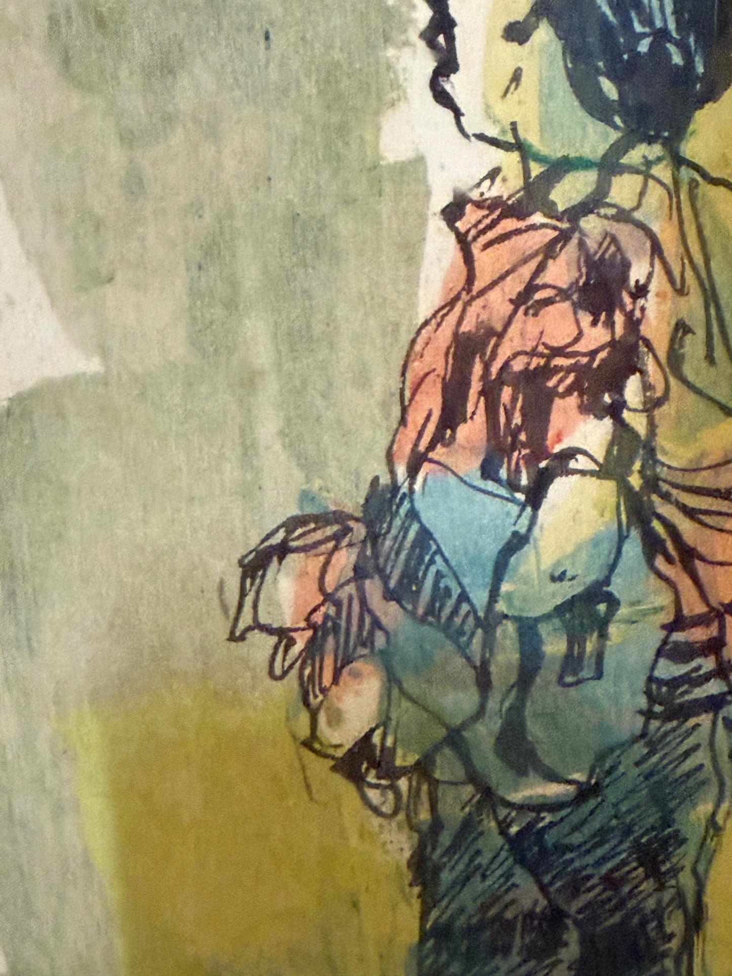 "Draped Nude" Women with Basket Expressionist Watercolor by Ron Blumberg