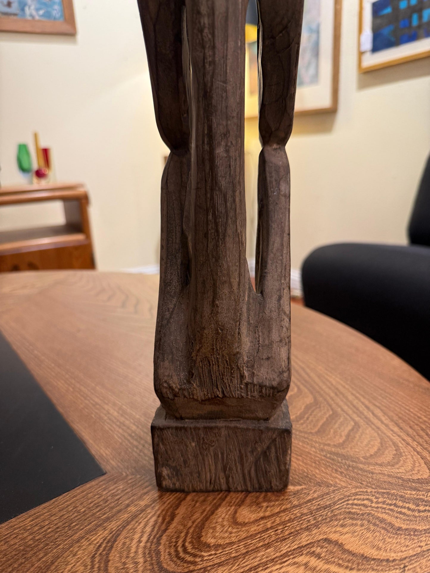 Hand-Carved Tribal Ancestral Figure with Horsehair Topknot