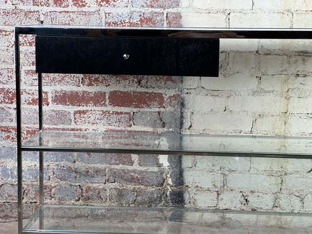 Glass and Chrome Console Table in Milo Baughman's Style