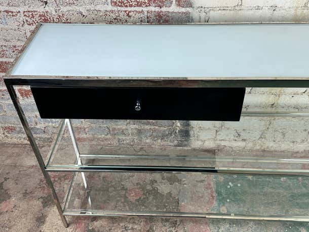 Glass and Chrome Console Table in Milo Baughman's Style