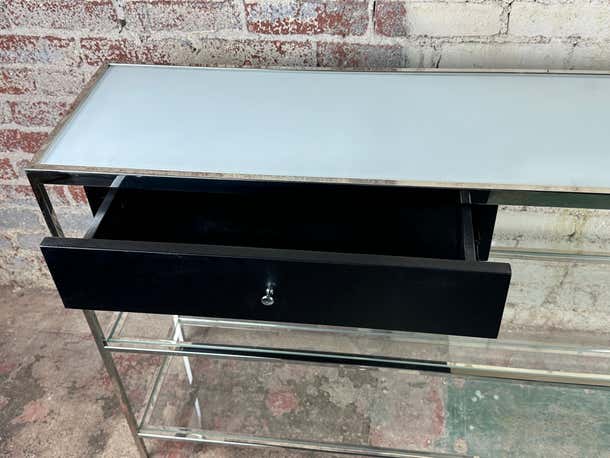 Glass and Chrome Console Table in Milo Baughman's Style