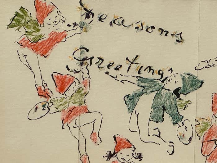 Seasons Greetings #2- Drawing by French Painter Marcel Vertes