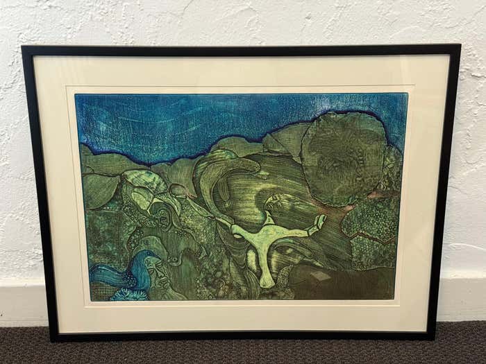 Surrealist Green Acrylic Abstract by Beckford Young