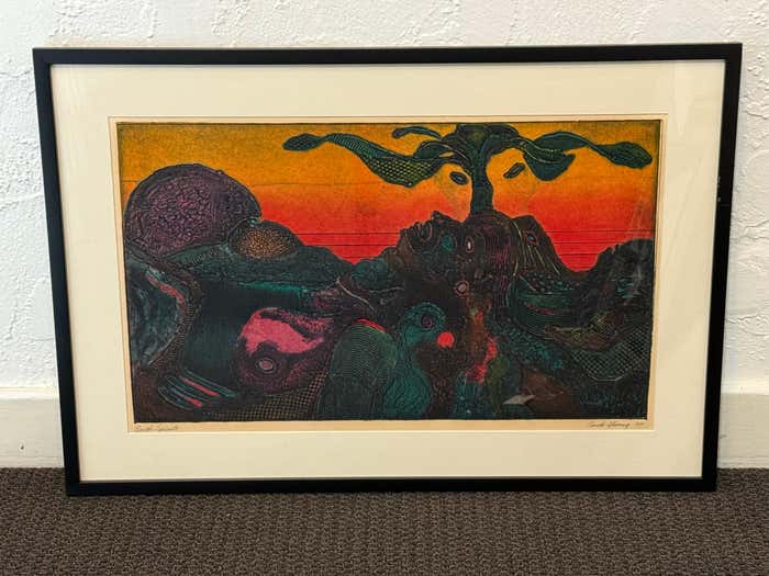 "Earth Spirits", Modern Green and Orange Acrylic Abstract by Mayo Beckford Young