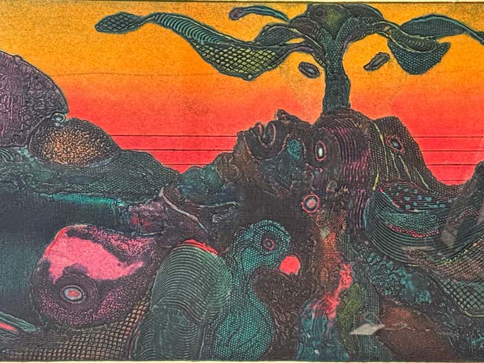 "Earth Spirits", Modern Green and Orange Acrylic Abstract by Mayo Beckford Young