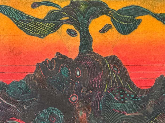 "Earth Spirits", Modern Green and Orange Acrylic Abstract by Mayo Beckford Young