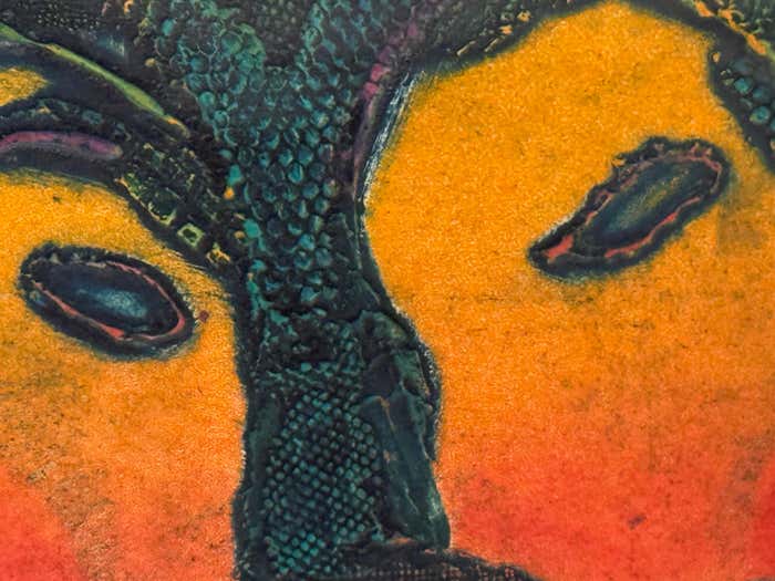 "Earth Spirits", Modern Green and Orange Acrylic Abstract by Mayo Beckford Young