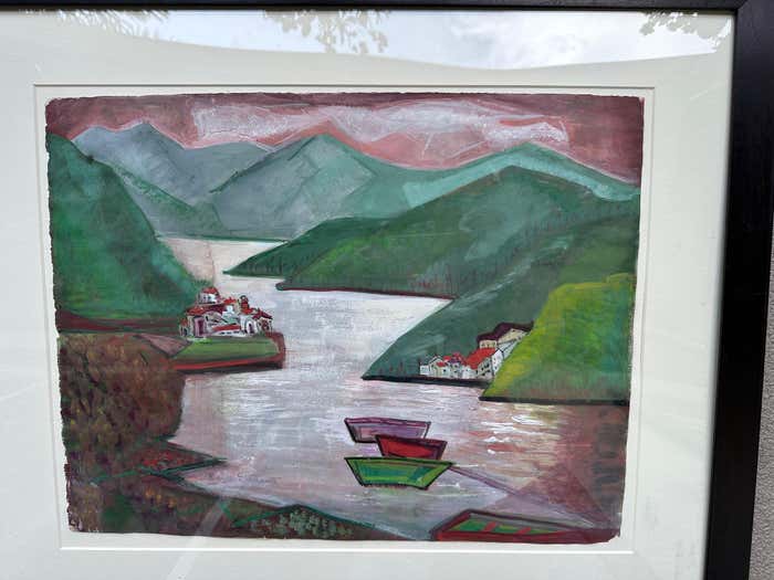 "Lake by the Mountains" Watercolor American Modern Landscape by Edna Stoddart