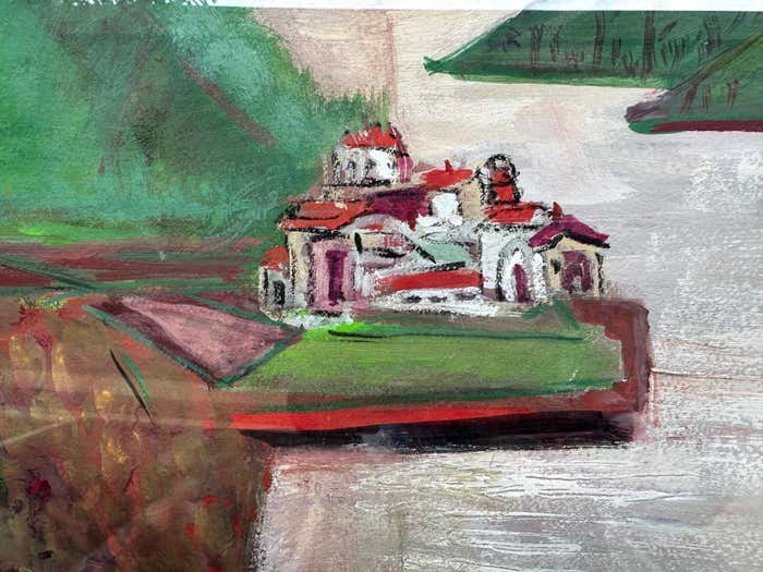 "Lake by the Mountains" Watercolor American Modern Landscape by Edna Stoddart