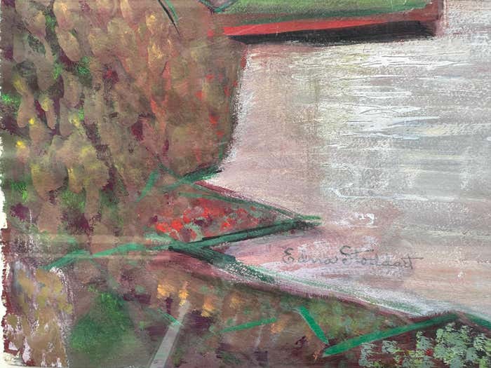 "Lake by the Mountains" Watercolor American Modern Landscape by Edna Stoddart