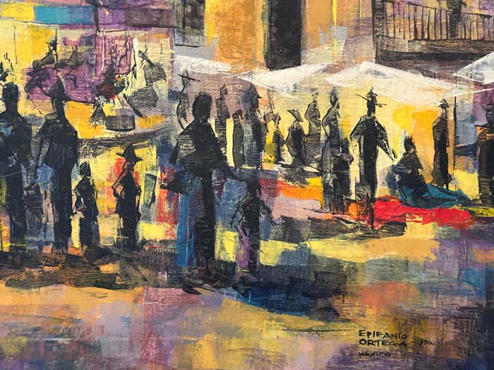 Post-Impressionist Colorful Night Fair Landscape Gouache by Epifanio Ortega