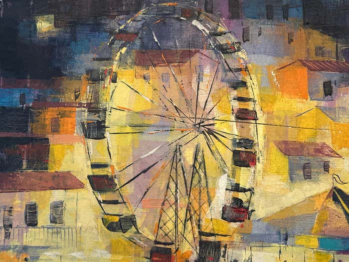 Post-Impressionist Colorful Night Fair Landscape Gouache by Epifanio Ortega