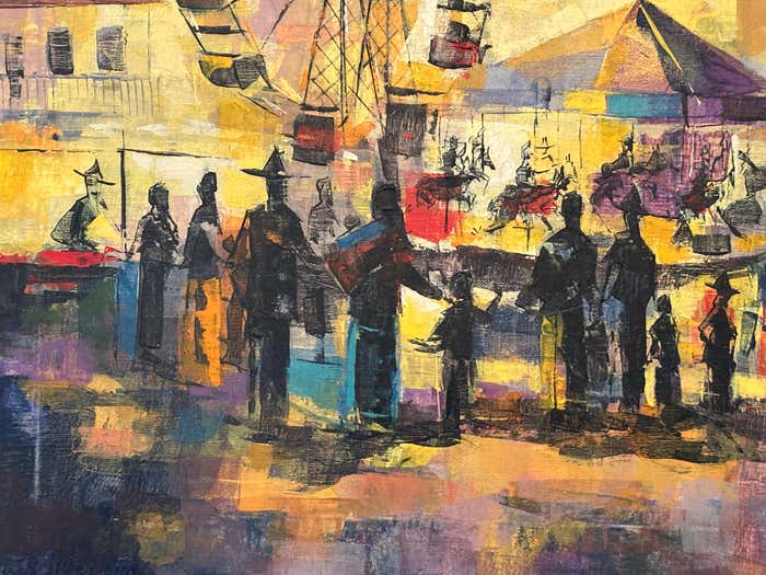 Post-Impressionist Colorful Night Fair Landscape Gouache by Epifanio Ortega
