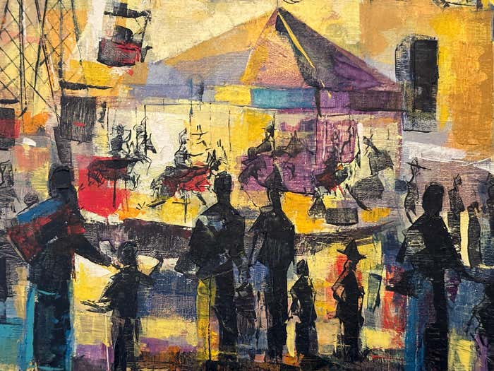 Post-Impressionist Colorful Night Fair Landscape Gouache by Epifanio Ortega