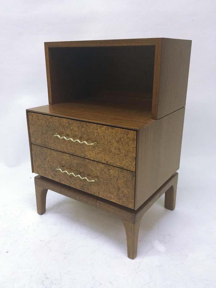 Wood and Brass Nightstand by John Keal for Brown-Saltman