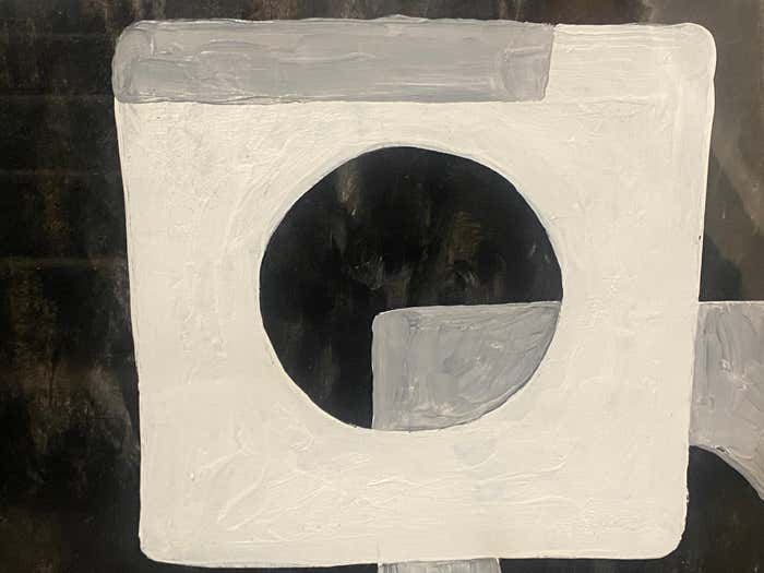 "Round Squares" Red, Black and White Geometric Abstract by C. Mark Brennan