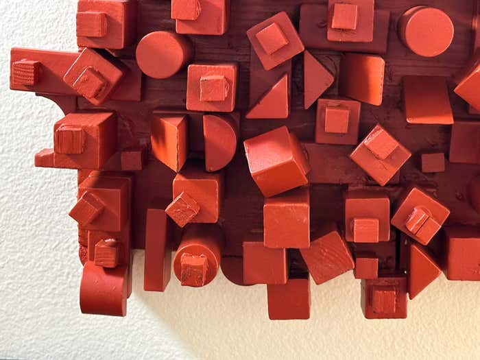 Contemporary Urban Rectangular Red Wall Sculpture by Charles Fultz