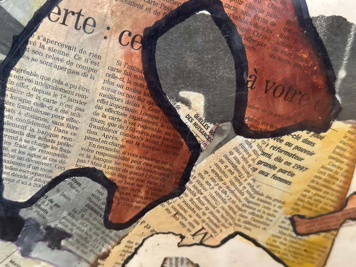 Sepia Bits of Newspapers, Intriguing Abstract Mixed Media Collage