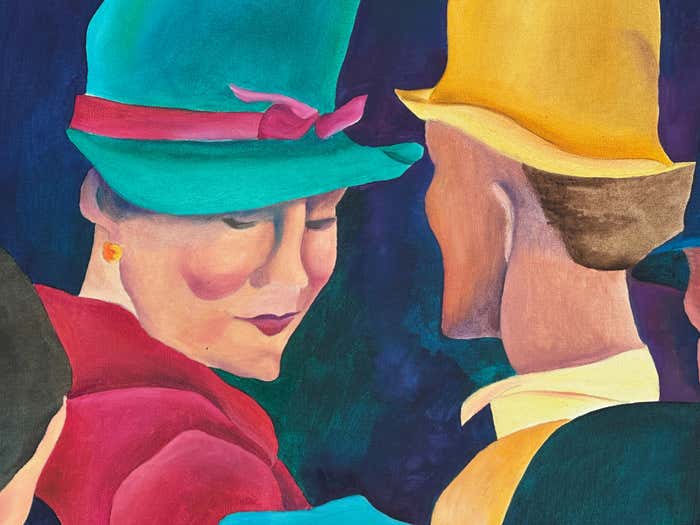 "Cheeky Boy in the Crowd" Colorful Acrylic on Canvas by Deanne Mineau