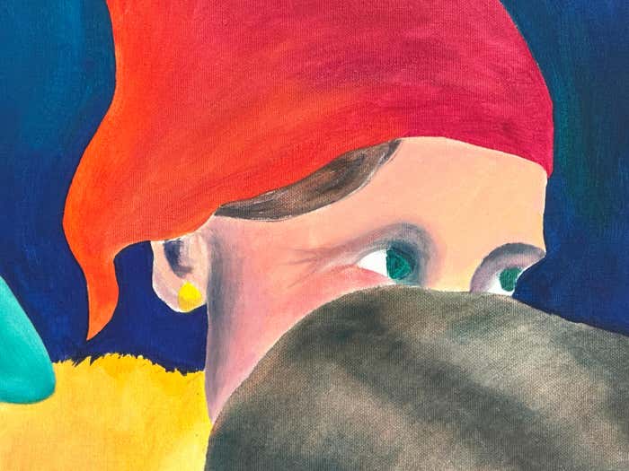 "Cheeky Boy in the Crowd" Colorful Acrylic on Canvas by Deanne Mineau