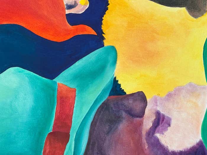 "Cheeky Boy in the Crowd" Colorful Acrylic on Canvas by Deanne Mineau