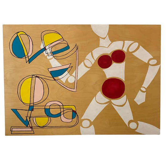 Post-Modern Mannequin Acrylic Painting on Wood Panel