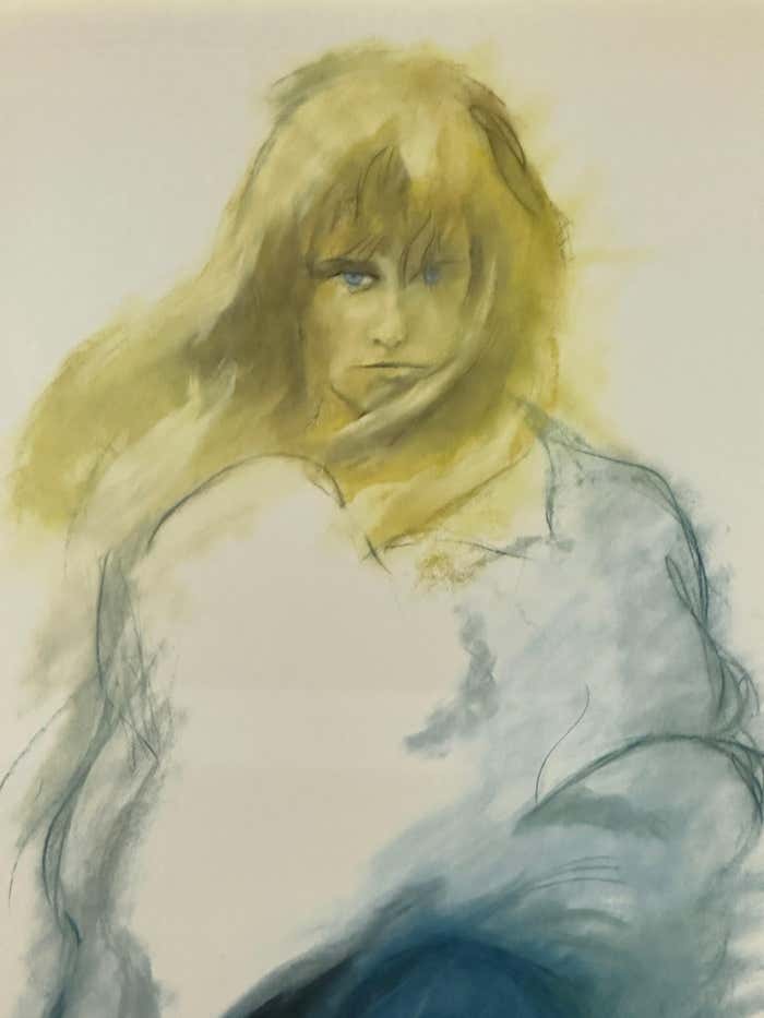 "Blue Wind" Lithograph of a Young Girl
