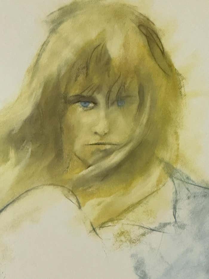 "Blue Wind" Lithograph of a Young Girl
