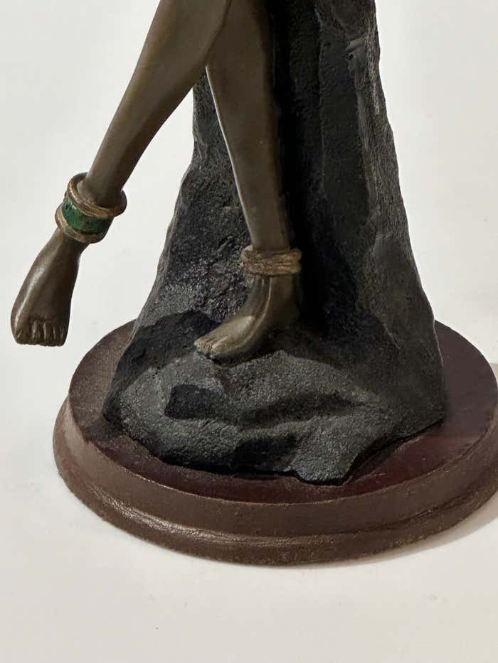 "Dancing in the Heat" African Figurine Sculpture Posing With Her Large Leaf Fan