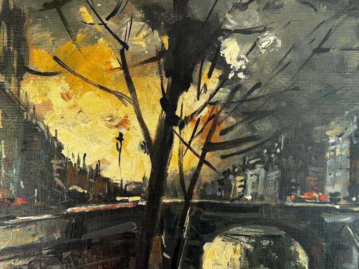 "Embankment of the Seine River" Parisian Cityscape Oil Painting by Pierre Giraud
