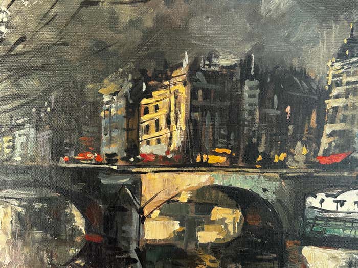 "Embankment of the Seine River" Parisian Cityscape Oil Painting by Pierre Giraud