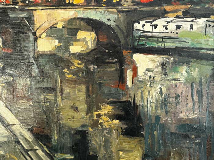 "Embankment of the Seine River" Parisian Cityscape Oil Painting by Pierre Giraud