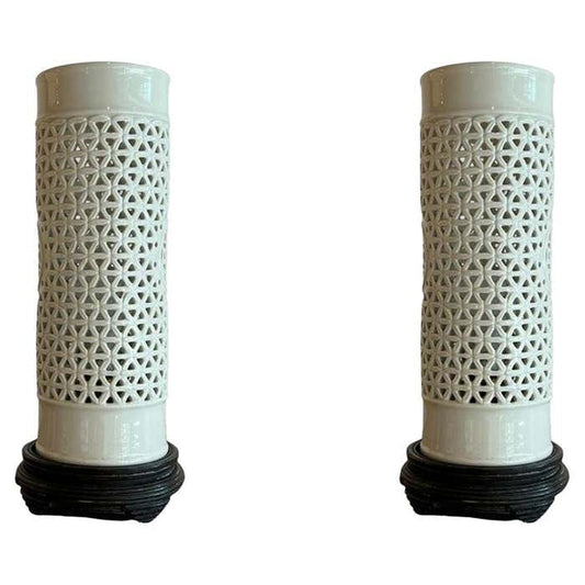 Pair of Perforated Porcelain Table Lamps
