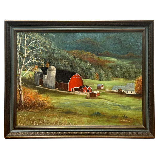Red Barn Oil on Canvas Landscape signed C.G Moody