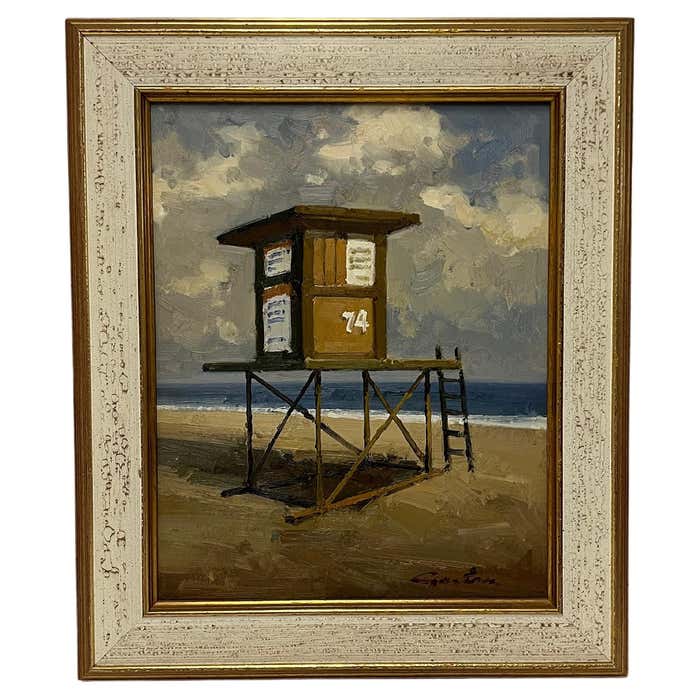 Newport Beach Lifeguard Tower #74 - Signed Oil on Canvas