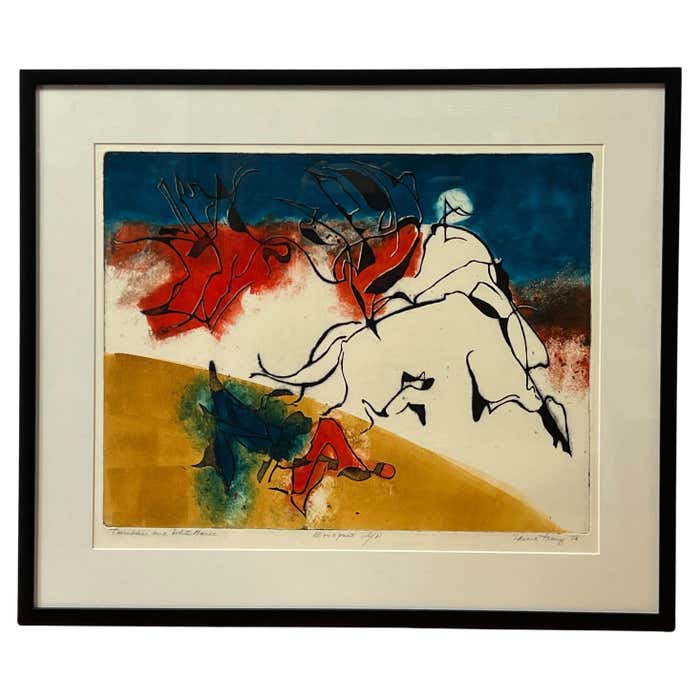 "Tumblers and White Horse" Monoprint by Eduard Franz