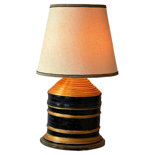 Large Decorative Blonde and Black Colour Cane Table Lamp