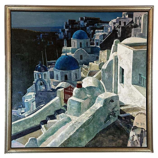 Blue Domes of Oia Santorini Island Oil Painting