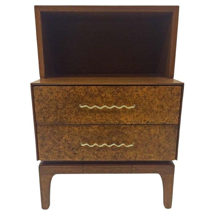 Wood and Brass Nightstand by John Keal for Brown-Saltman