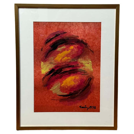 Red, Orange and Yellow Abstract Pastel by French Painter France Cami