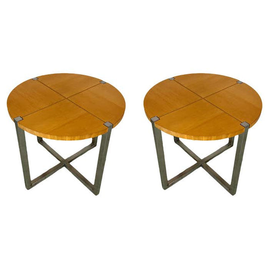 A Pair of 1970s Sycamore and Chrome Side or End Tables