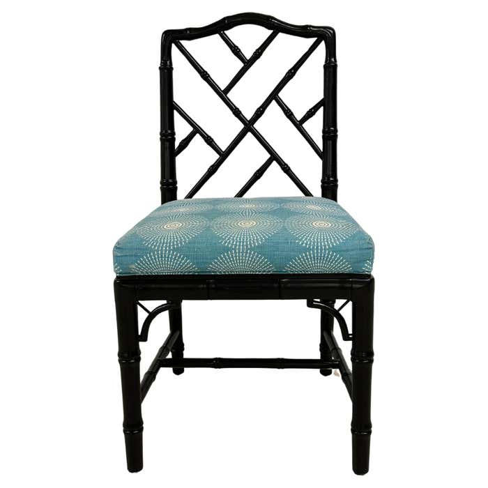Black Lacquer Chinese Chippendale Teal Chair by Jonathan Adler