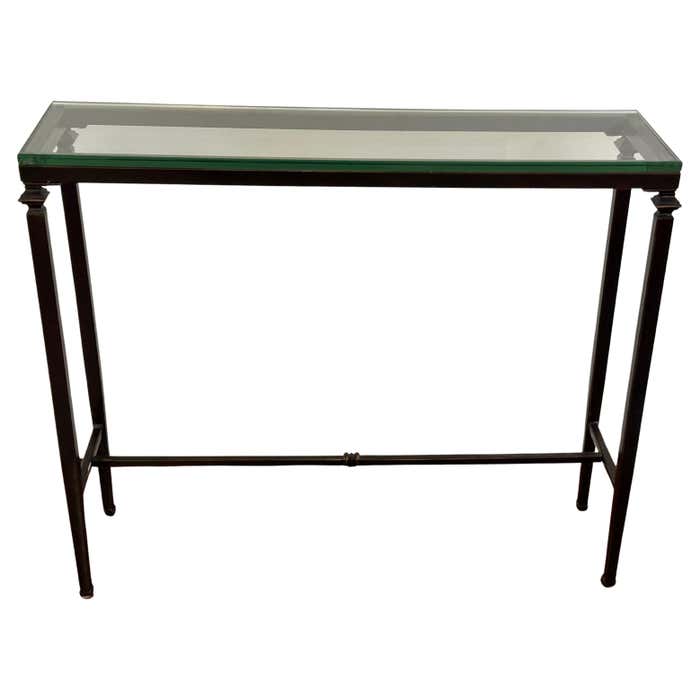 Bronze Patinated Console with Thick Glass Top