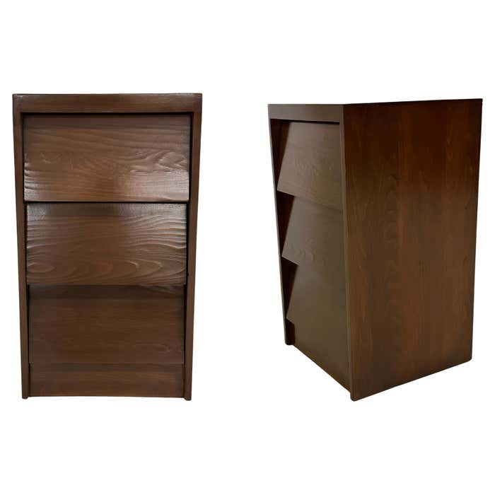 Pair of Dark Stained Solid Birch Nightstands/Side Tables- 1950s