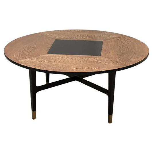 Midcentury Harvey Probber Round Black and Oak Coffee Table